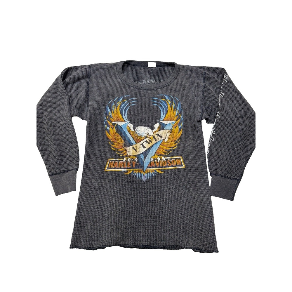 Vintage 80's Harley Davidson Eagle Long Sleeve Thermal Shirt Men's Size Medium